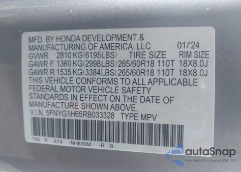 2024 Honda Pilot Trailsport из США, поврежденный, VIN 5FNYG1H65RB033328